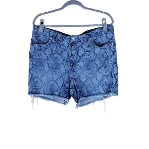 Seven7 Snakeskin Animal Print Denim Cutoff Casual Fringe Blue Jean Shorts